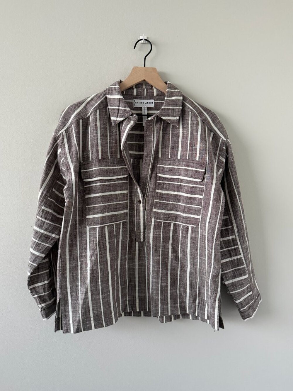 Apiece Apart Kava Button Up Popover - Brown Stripe